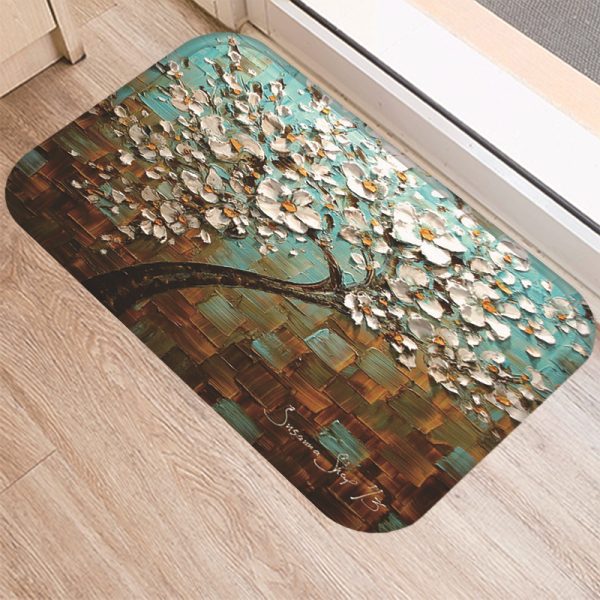 3D three-dimensional oil painting tree pattern flannel non-slip floor mat