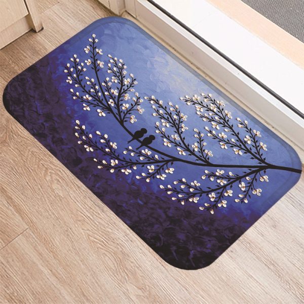 3D three-dimensional oil painting tree pattern flannel non-slip floor mat