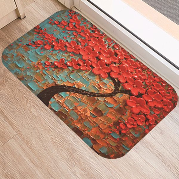 3D three-dimensional oil painting tree pattern flannel non-slip floor mat