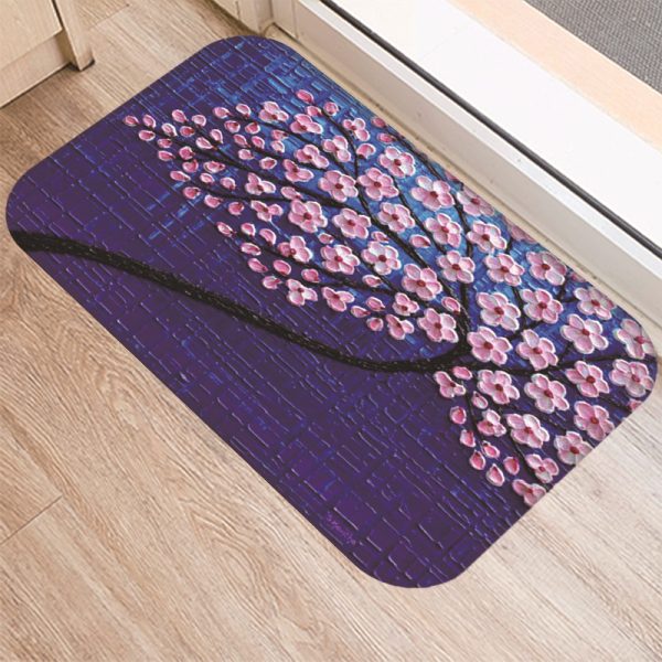 3D three-dimensional oil painting tree pattern flannel non-slip floor mat