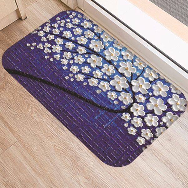 3D three-dimensional oil painting tree pattern flannel non-slip floor mat