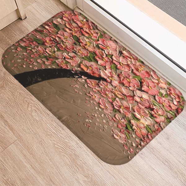 3D three-dimensional oil painting tree pattern flannel non-slip floor mat