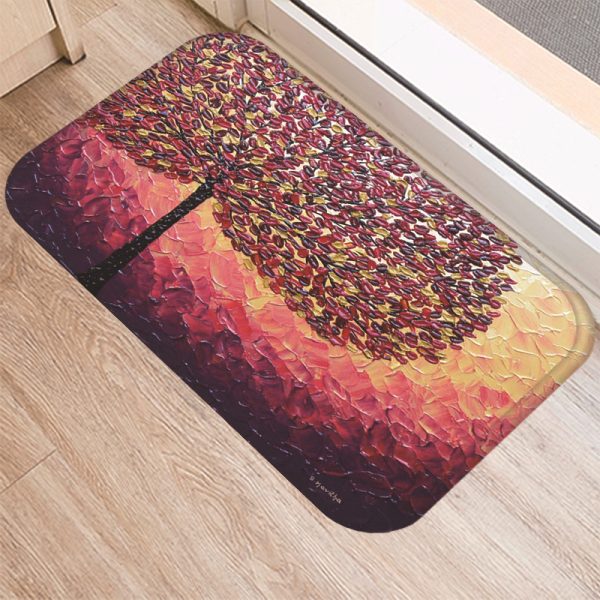 3D three-dimensional oil painting tree pattern flannel non-slip floor mat