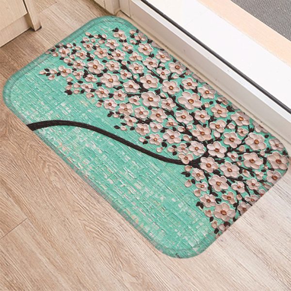 3D three-dimensional oil painting tree pattern flannel non-slip floor mat