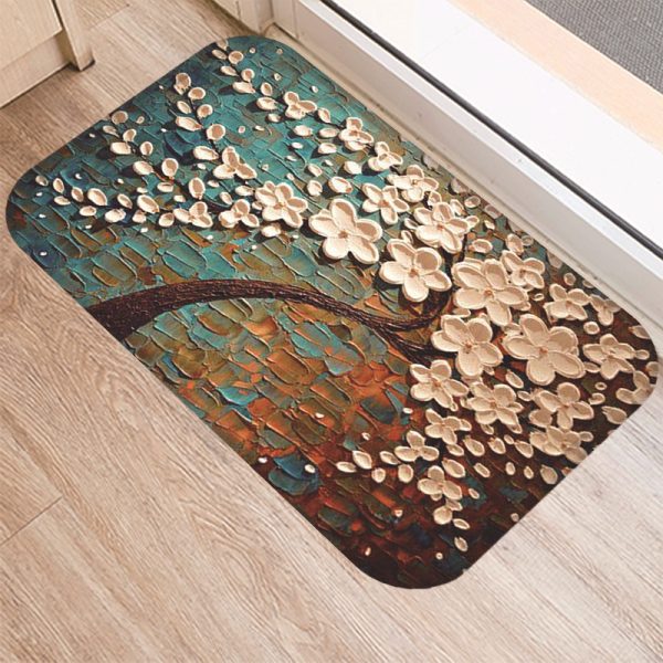 3D three-dimensional oil painting tree pattern flannel non-slip floor mat