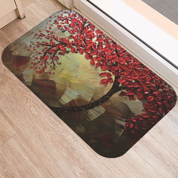 3D three-dimensional oil painting tree pattern flannel non-slip floor mat