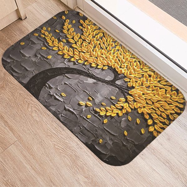 3D three-dimensional oil painting tree pattern flannel non-slip floor mat