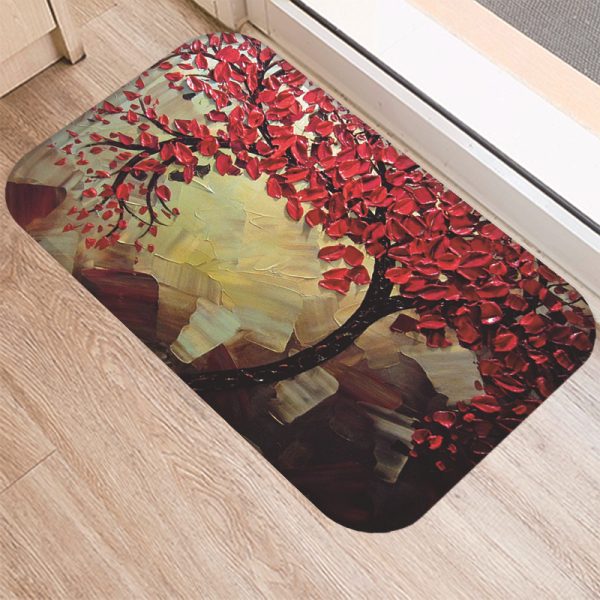 3D three-dimensional oil painting tree pattern flannel non-slip floor mat