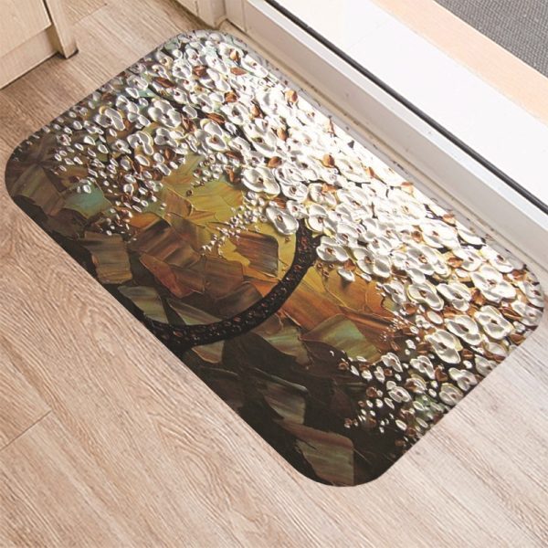 3D three-dimensional oil painting tree pattern flannel non-slip floor mat