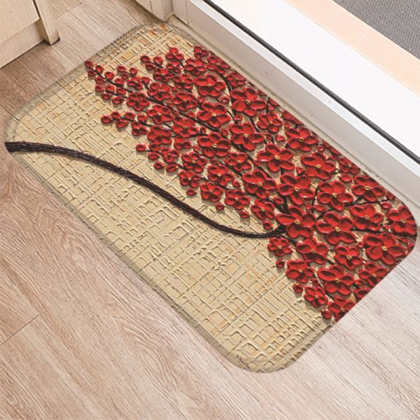 3D three-dimensional oil painting tree pattern flannel non-slip floor mat