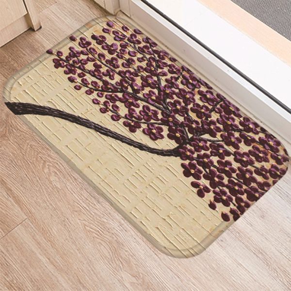 3D three-dimensional oil painting tree pattern flannel non-slip floor mat