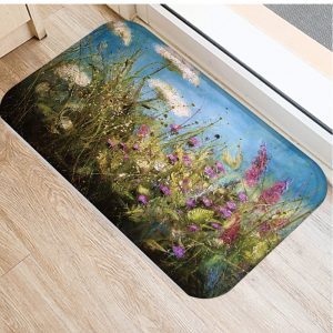Various flower oil painting pattern flannel non-slip floor mat