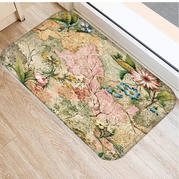 Various flower oil painting pattern flannel non-slip floor mat