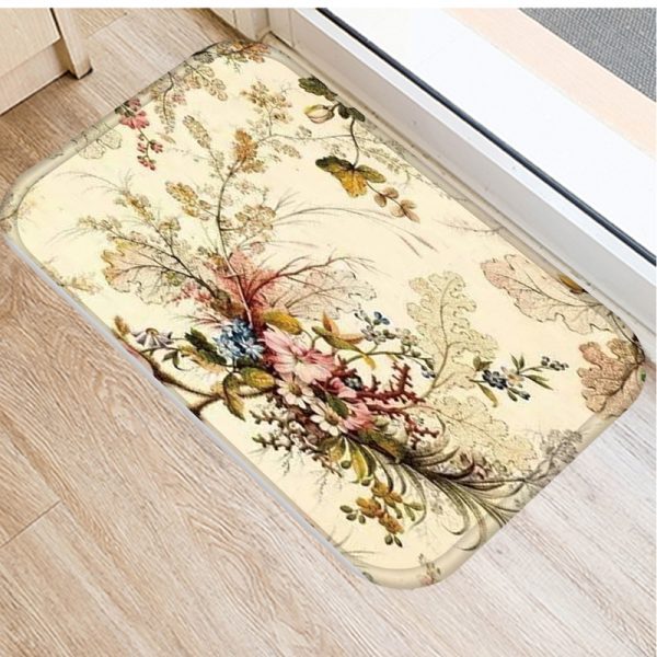 Various flower oil painting pattern flannel non-slip floor mat