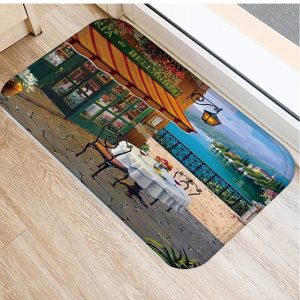 Romantic oil painting landscape pattern flannel non-slip floor mat