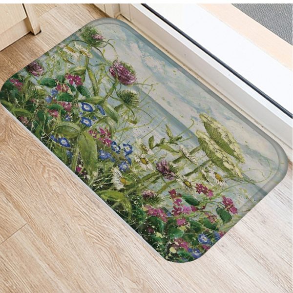 Romantic oil painting landscape pattern flannel non-slip floor mat