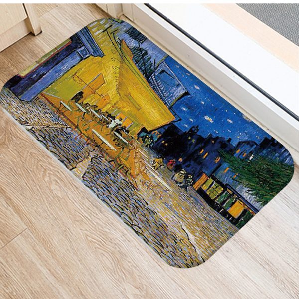 Romantic oil painting landscape pattern flannel non-slip floor mat