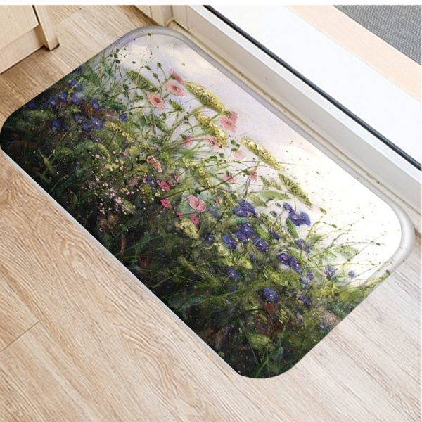 Romantic oil painting landscape pattern flannel non-slip floor mat