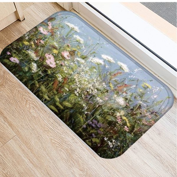 Romantic oil painting landscape pattern flannel non-slip floor mat