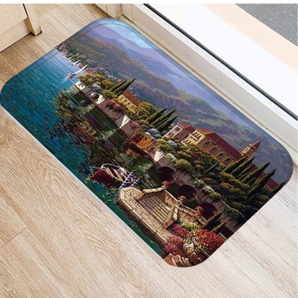 Romantic oil painting landscape pattern flannel non-slip floor mat