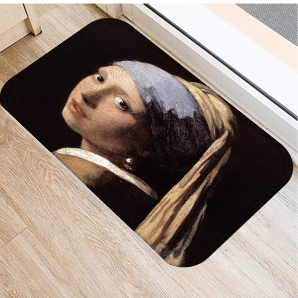 Romantic oil painting landscape pattern flannel non-slip floor mat