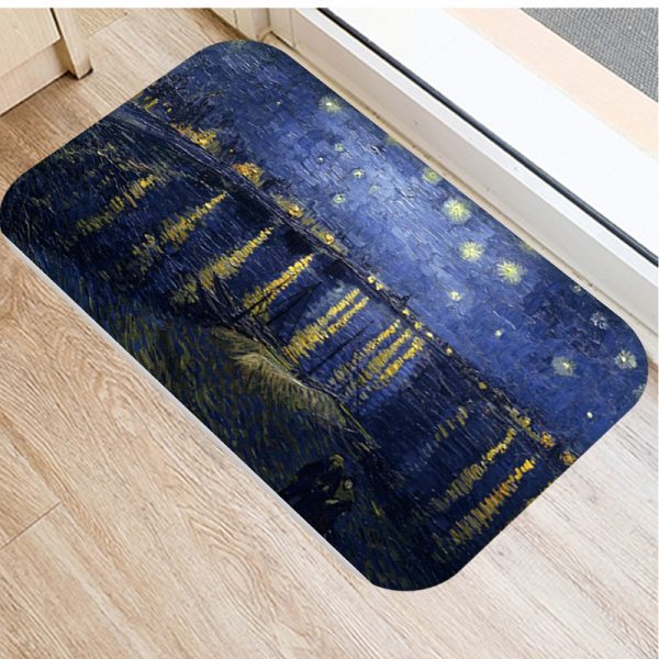 Romantic oil painting landscape pattern flannel non-slip floor mat