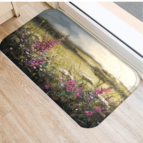 Romantic oil painting landscape pattern flannel non-slip floor mat