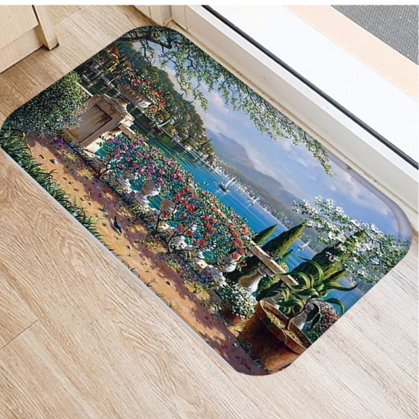 Romantic oil painting landscape pattern flannel non-slip floor mat