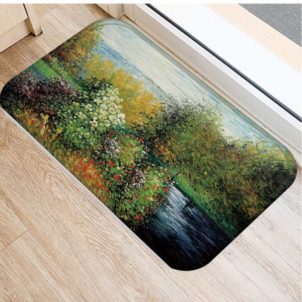 Romantic oil painting landscape pattern flannel non-slip floor mat