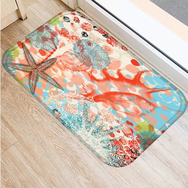 Vintage marine life, conch starfish pattern, non-slip floor mat