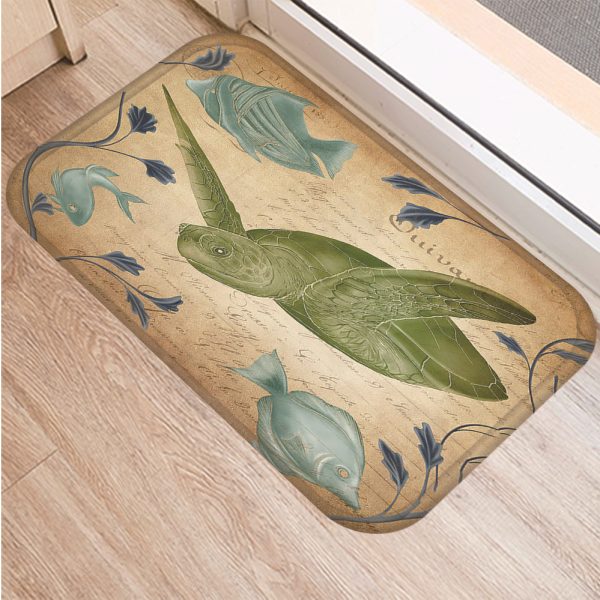 Vintage marine life, conch starfish pattern, non-slip floor mat