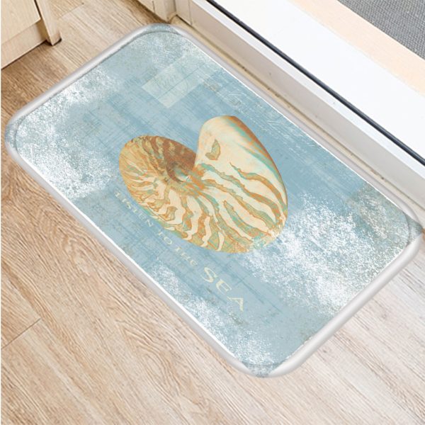 Vintage marine life, conch starfish pattern, non-slip floor mat