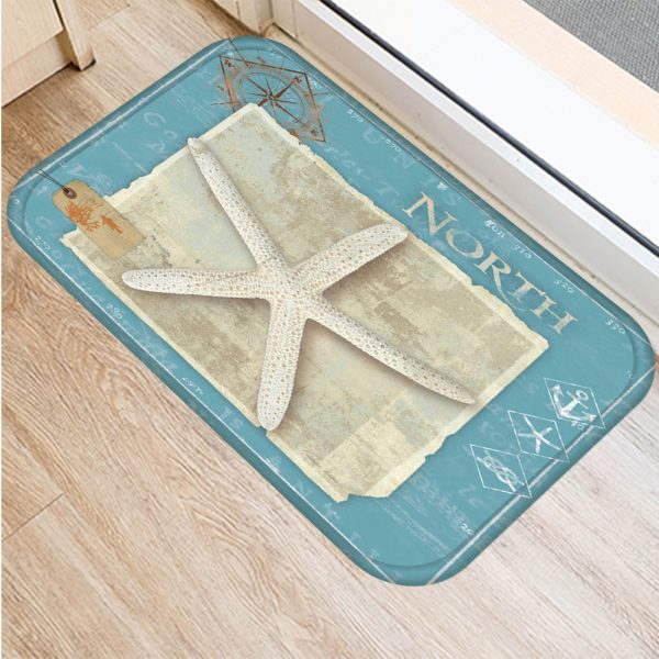 Vintage marine life, conch starfish pattern, non-slip floor mat