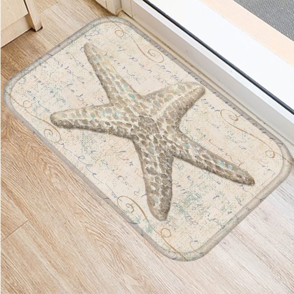 Vintage marine life, conch starfish pattern, non-slip floor mat