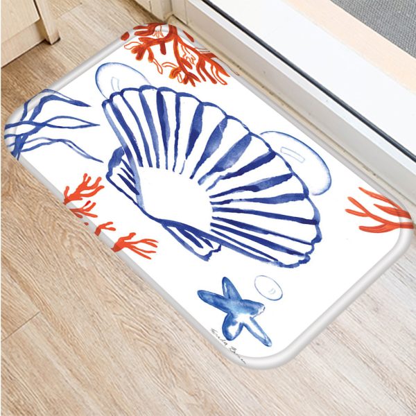 Vintage marine life, conch starfish pattern, non-slip floor mat