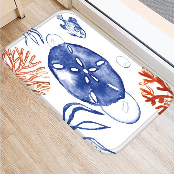 Vintage marine life, conch starfish pattern, non-slip floor mat