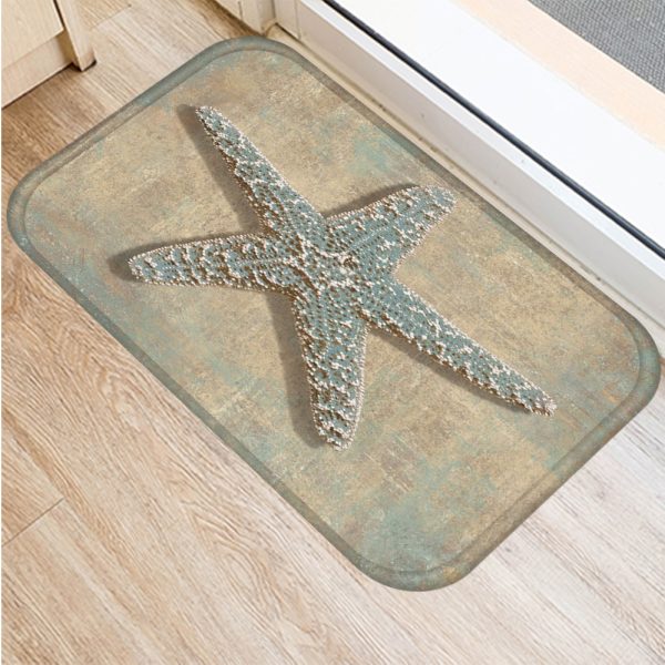 Vintage marine life, conch starfish pattern, non-slip floor mat