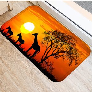 Retro style dinosaur animal flannel non-slip absorbent floor mat