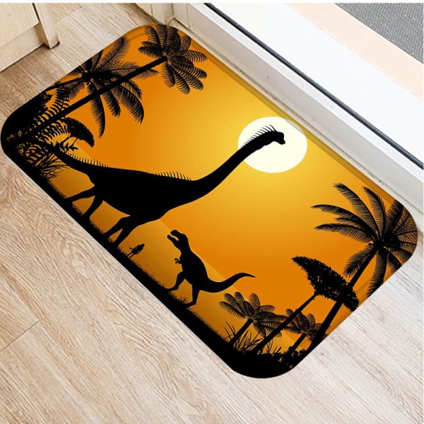 Retro style dinosaur animal flannel non-slip absorbent floor mat