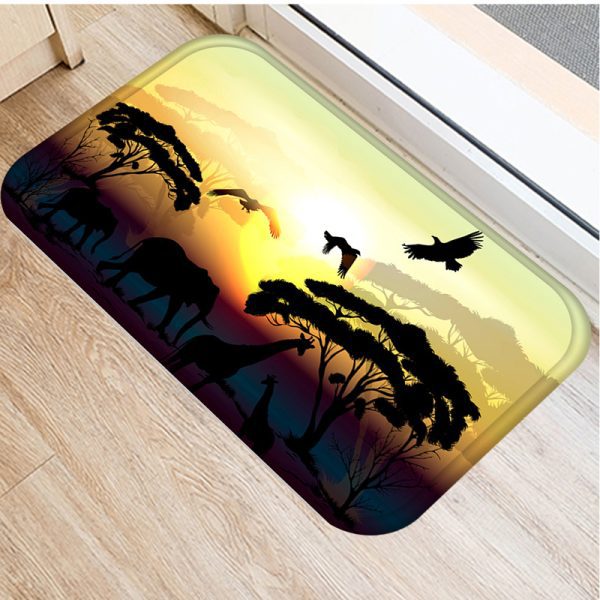 Retro style dinosaur animal flannel non-slip absorbent floor mat