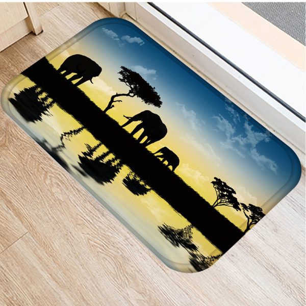 Retro style dinosaur animal flannel non-slip absorbent floor mat