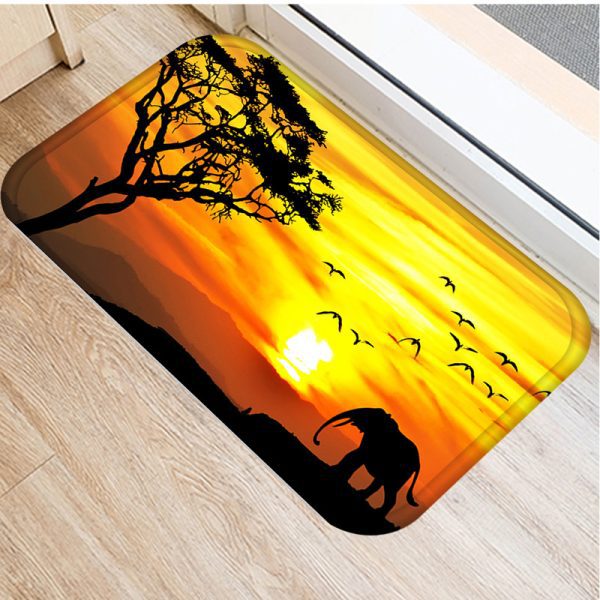 Retro style dinosaur animal flannel non-slip absorbent floor mat