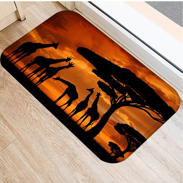 Retro style dinosaur animal flannel non-slip absorbent floor mat