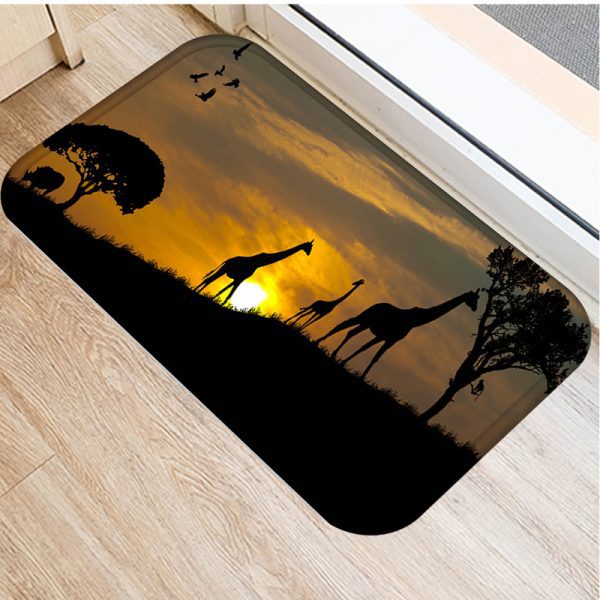 Retro style dinosaur animal flannel non-slip absorbent floor mat