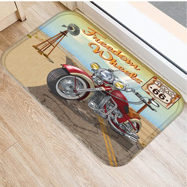 Vintage Car Girl Flower Floor Mat Print