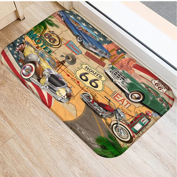 Vintage Car Girl Flower Floor Mat Print