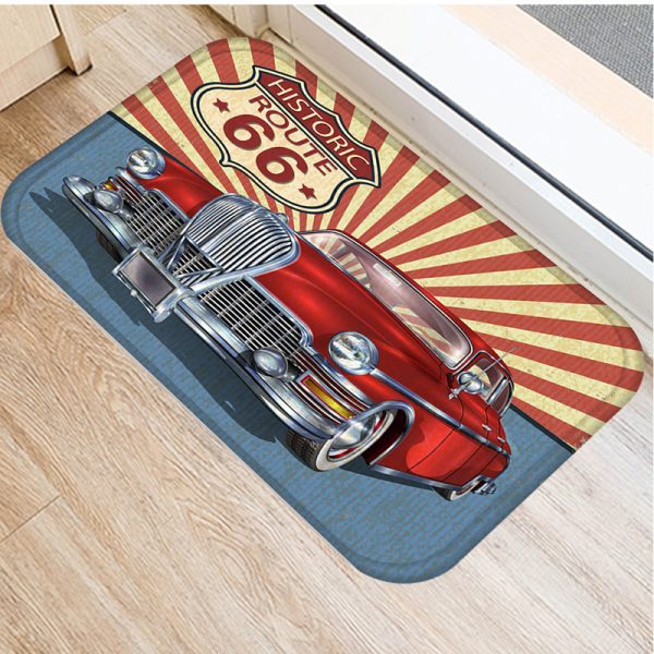 Vintage Car Girl Flower Floor Mat Print