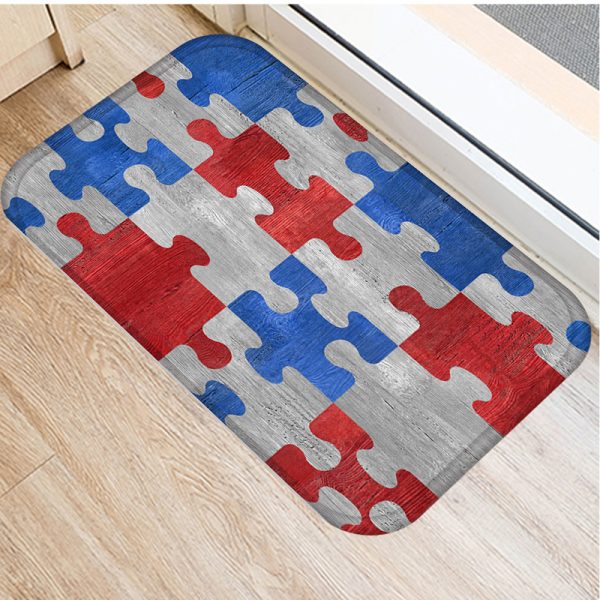 Wood Grain Geometric Pattern Non-slip Floor Mat Door Mat