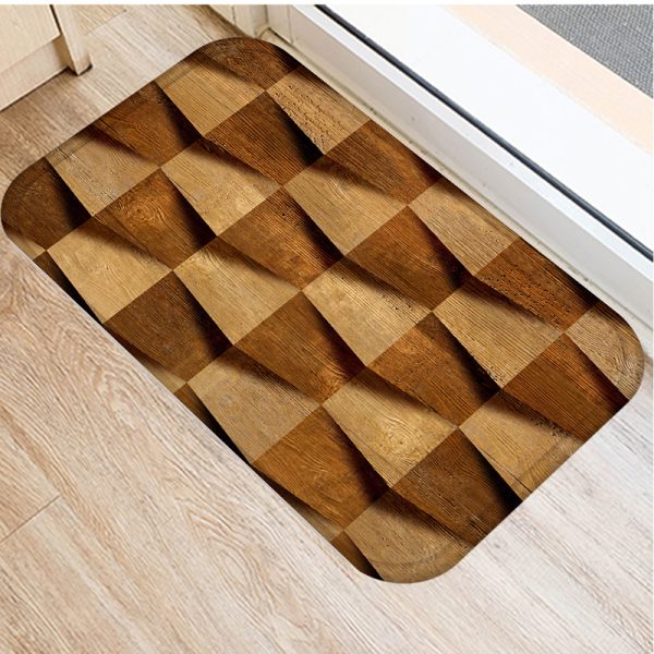 Wood Grain Geometric Pattern Non-slip Floor Mat Door Mat