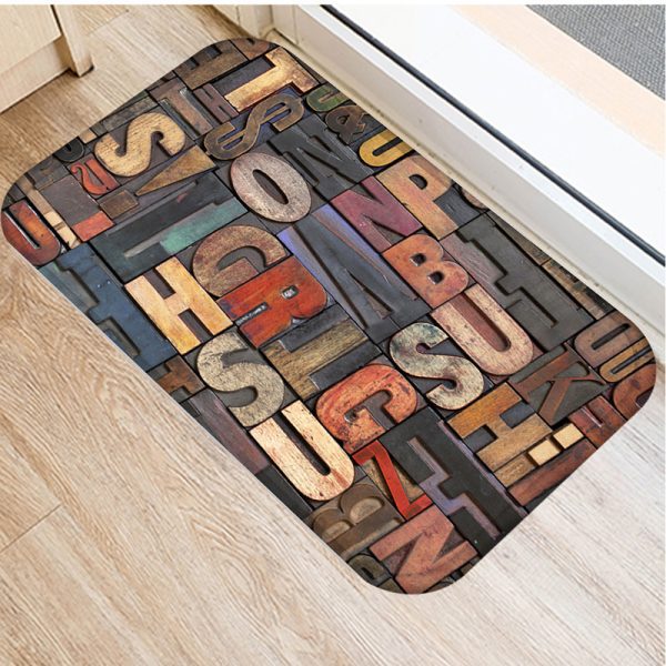 Wood Grain Geometric Pattern Non-slip Floor Mat Door Mat